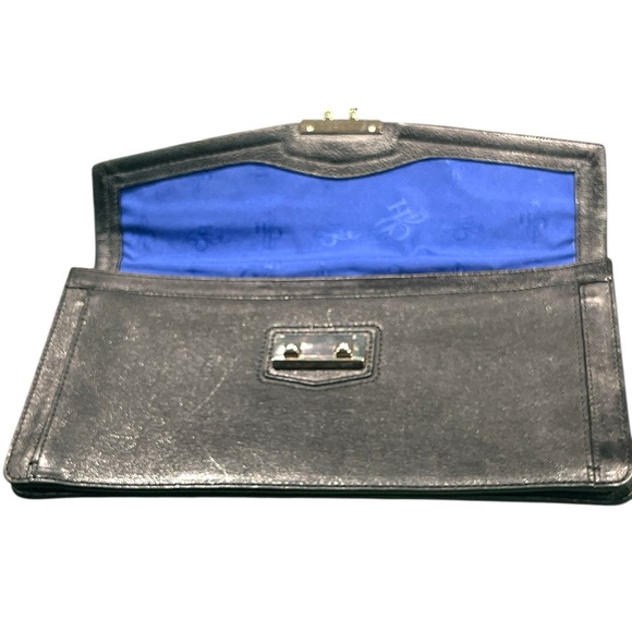 Cole Haan Black Leather Flap Clutch with Gold Clasp